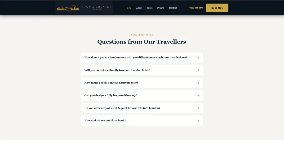 Town & Country Taxi Tours frequently asked questions section, 'Questions from Our Travellers'